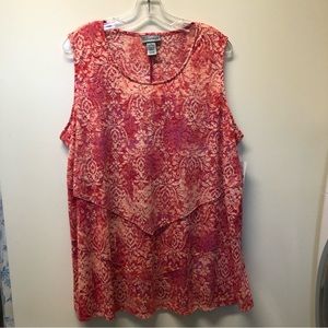 Catherines Tiered Tank Top - Size 1X (18W/20W) - Coral/Hot Pink pattern